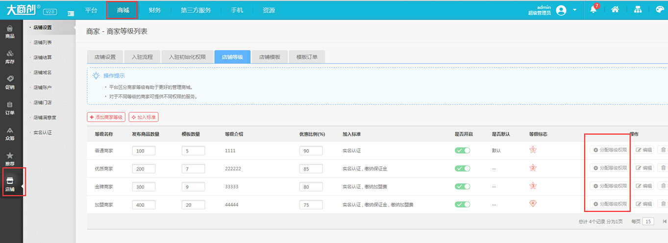【大商創(chuàng)使用教程】商家等級使用操作簡述