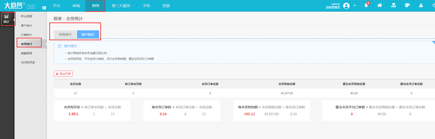【大商創(chuàng)使用說(shuō)明】會(huì)員統(tǒng)計(jì)功能說(shuō)明
